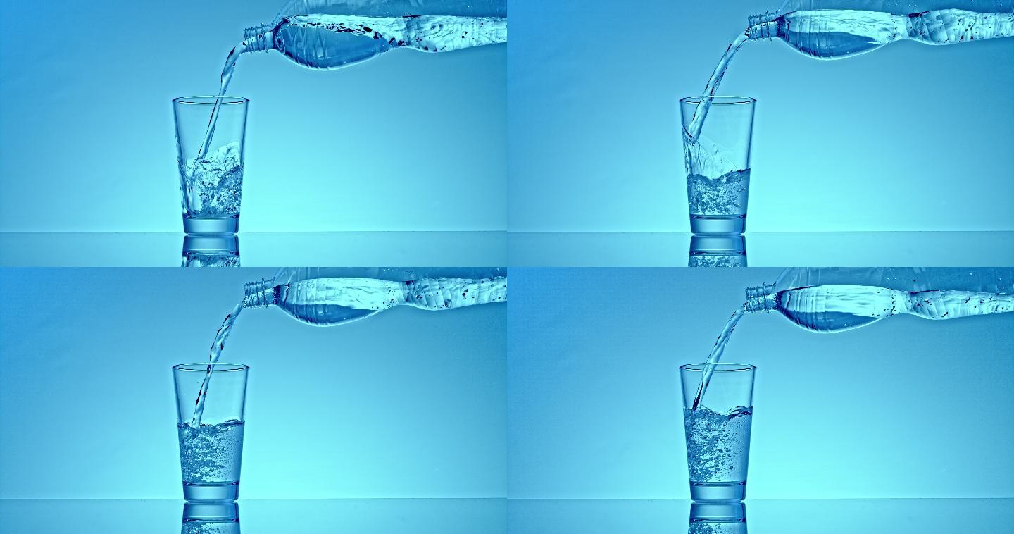 SLO-MO将水从塑料瓶倒入玻璃杯中