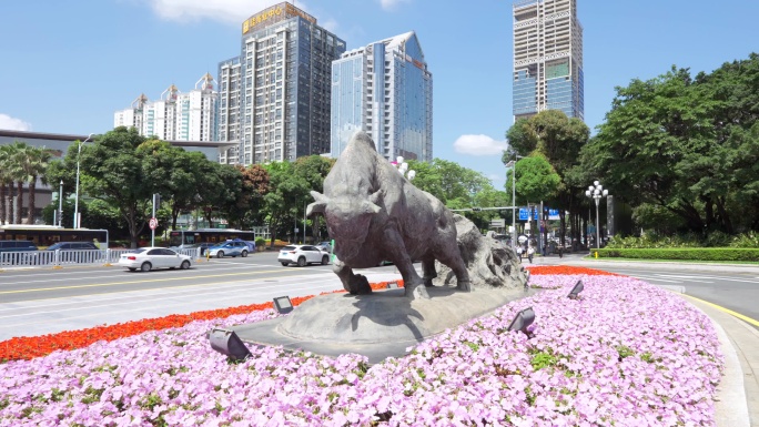 4K正版-深圳市委拓荒牛雕塑