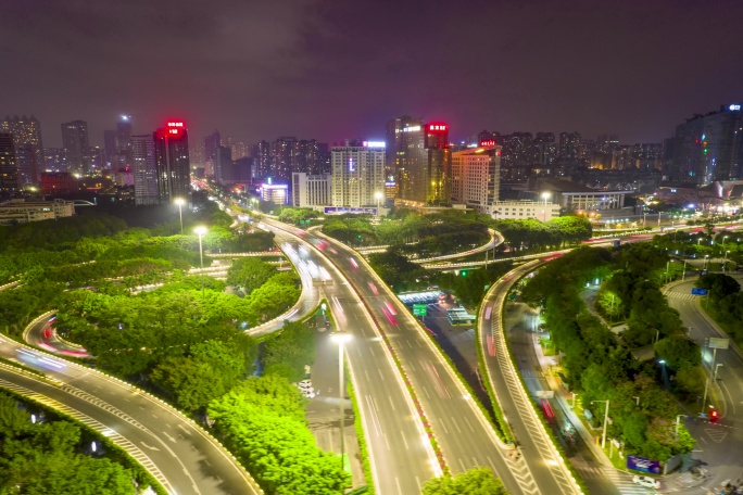 南宁夜景立交桥航洋国际竹溪立交延时