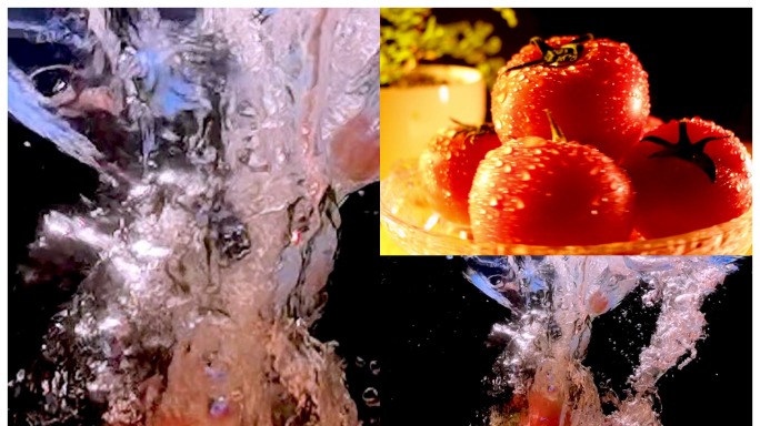 创意升格拍摄西红柿番茄新鲜蔬菜入水瞬间