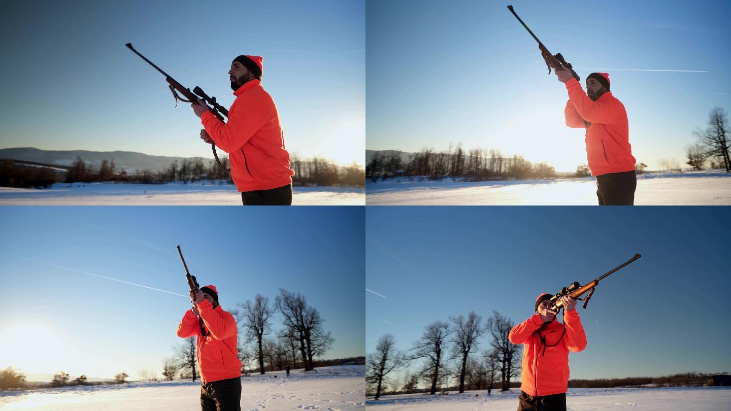 他看到了他的猎物狙击打猎冬天