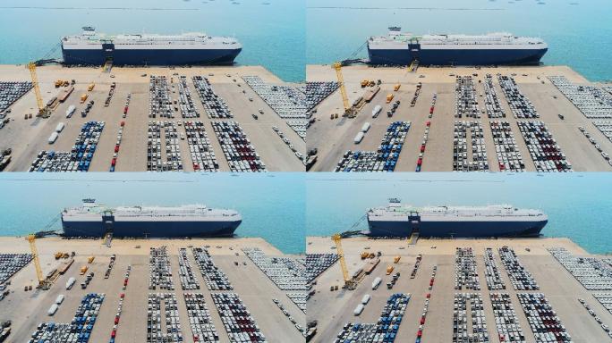 4K延时：航拍大型RoRo（滚装/滚装），用于运输船护卫车或车辆进出世界市场。商务物流、进出口海运或