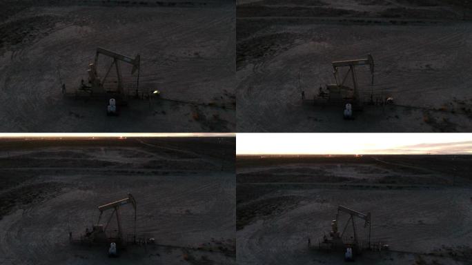 日落时分新墨西哥州卡尔斯巴德附近的水泵千斤顶