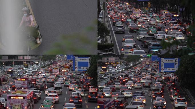 4K广州城市上班下班高峰期道路拥堵堵车