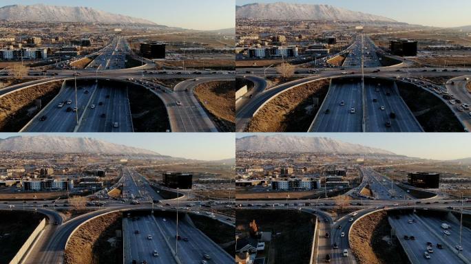 犹他州盐湖城多车道高速公路上的超缓高峰交通