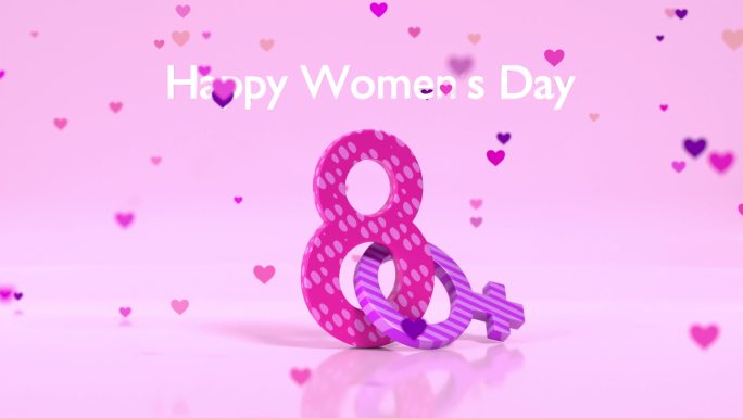 多色数字8心碎庆祝3月8日国际妇女节，4K分辨率的女性符号动画