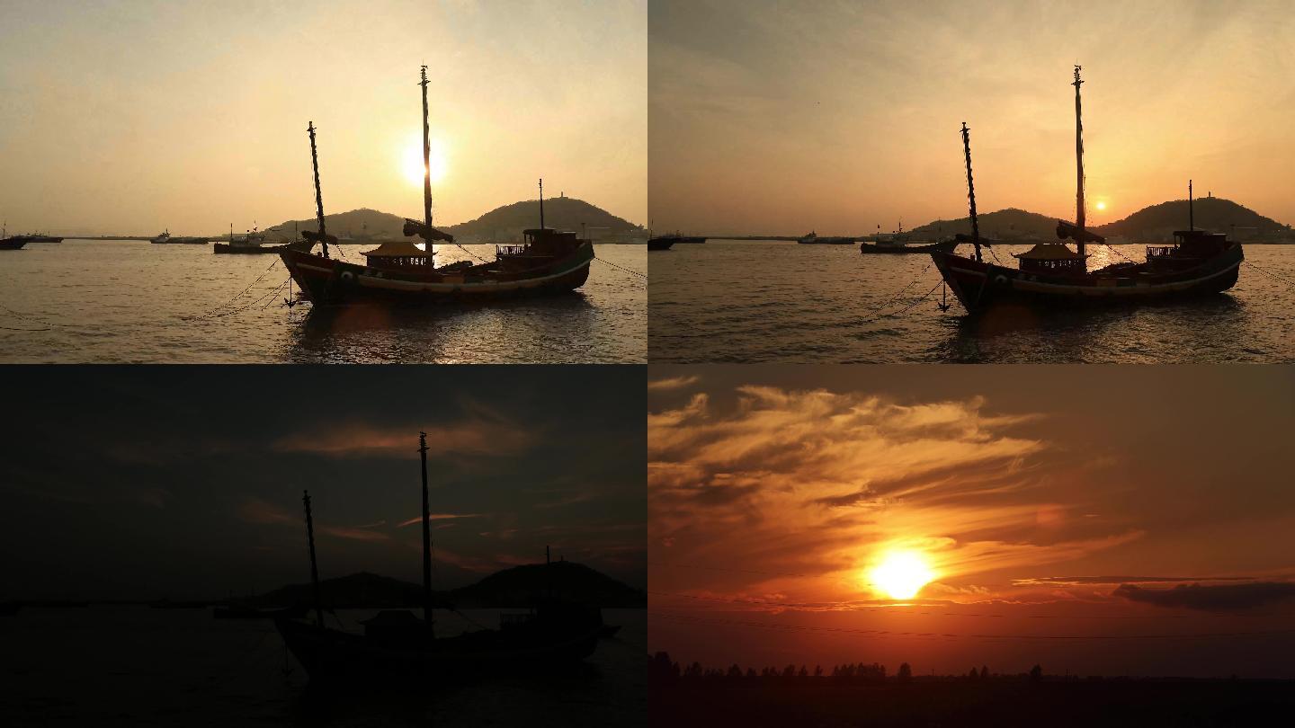 海边帆船夕阳落日