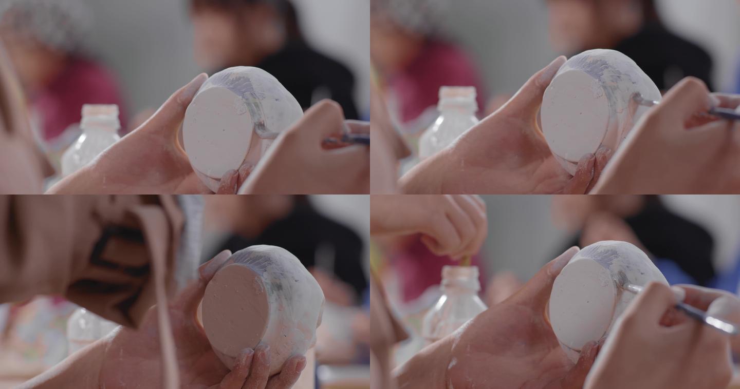 【4K】手工陶艺练习手工雕刻手工实训室