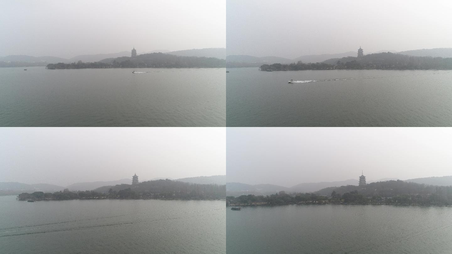 杭州西湖景区三潭印月航拍素材