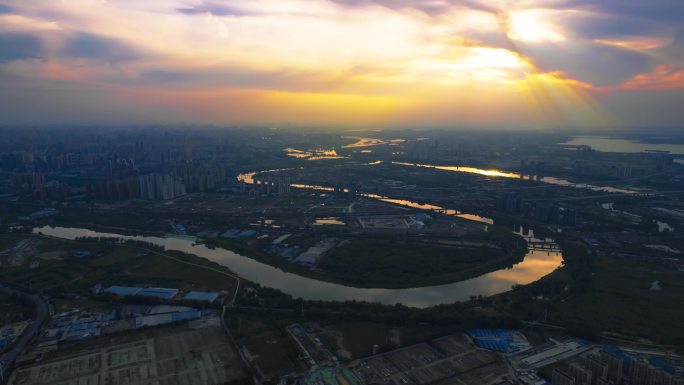 府澴河大景航拍延时摄影