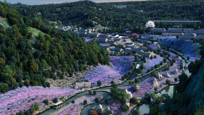 重峦叠嶂 景区观光车山路 花带河流 空境