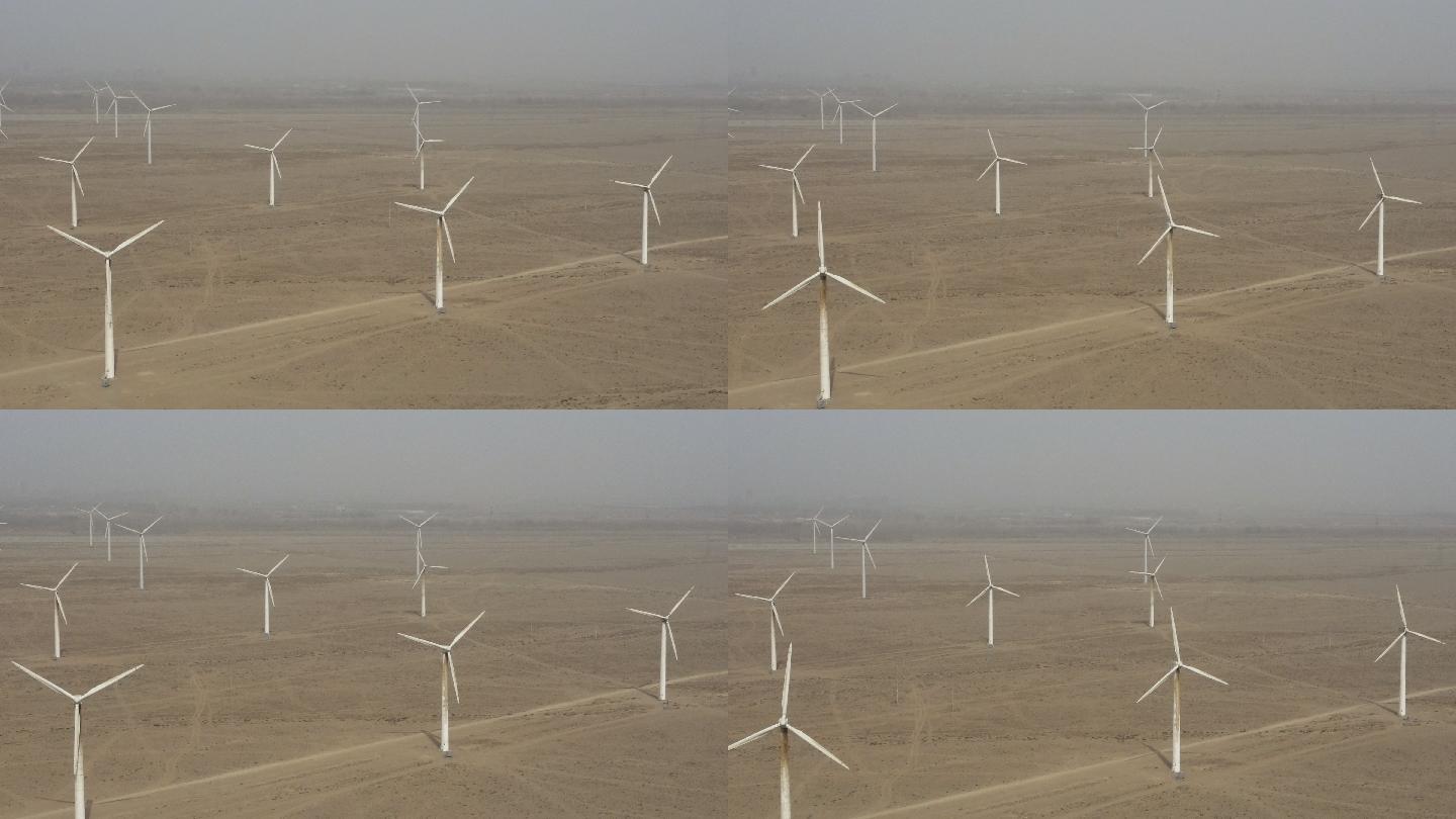 沙尘暴中的风力发电机