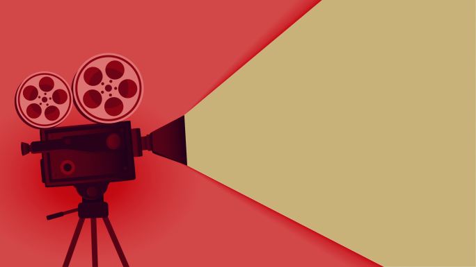 Retro Red影院摄像头和电影杂志动画背景库存视频-35mm电影摄像头动画