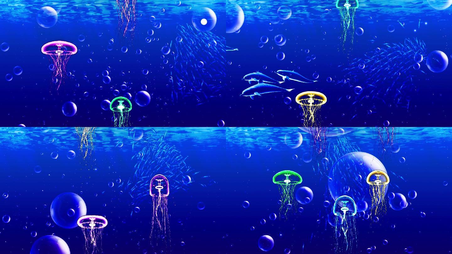 水母鱼群蓝色海洋泡泡海底世界
