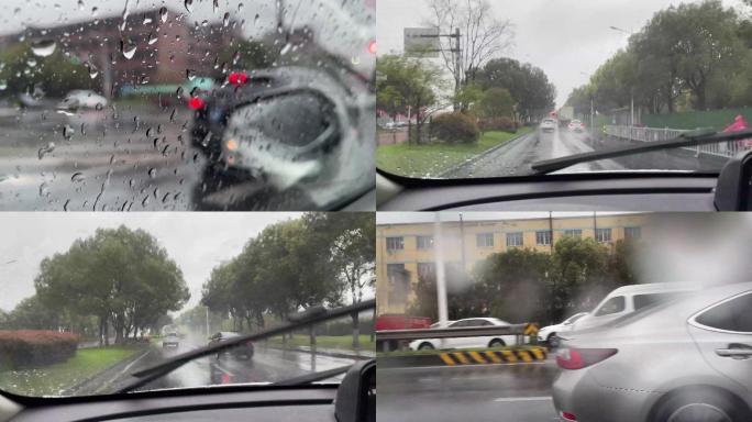 车窗水滴下雨开车