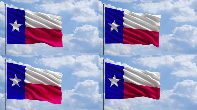 4k美国德克萨斯州国旗迎风飘扬在桅杆上的概念