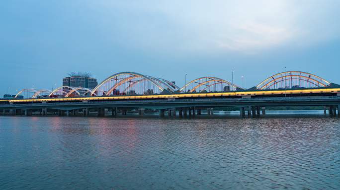 灞河广运大桥日转夜延时