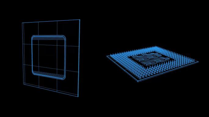2k蓝色全息线框科技芯片动画带通道