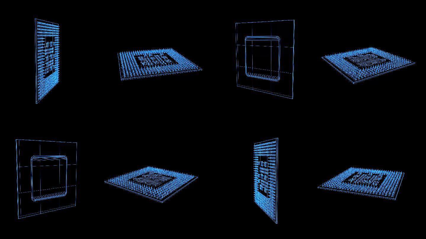 2k蓝色全息线框科技芯片动画带通道