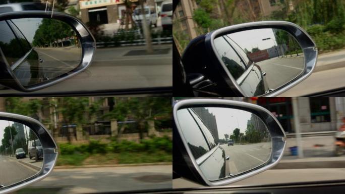 副驾驶位拍摄行驶车辆带后视镜内景色街景