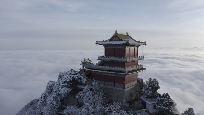 西安南五台超级雪景云海航拍