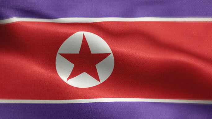 朝鲜国旗动画库存视频-朝鲜国旗在环形中挥舞和纹理3d渲染背景-高度详细的织物图案和可循环-朝鲜民主主