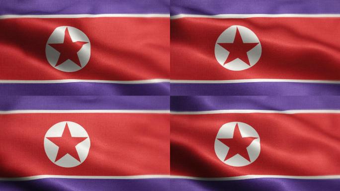 朝鲜国旗动画库存视频-朝鲜国旗在环形中挥舞和纹理3d渲染背景-高度详细的织物图案和可循环-朝鲜民主主