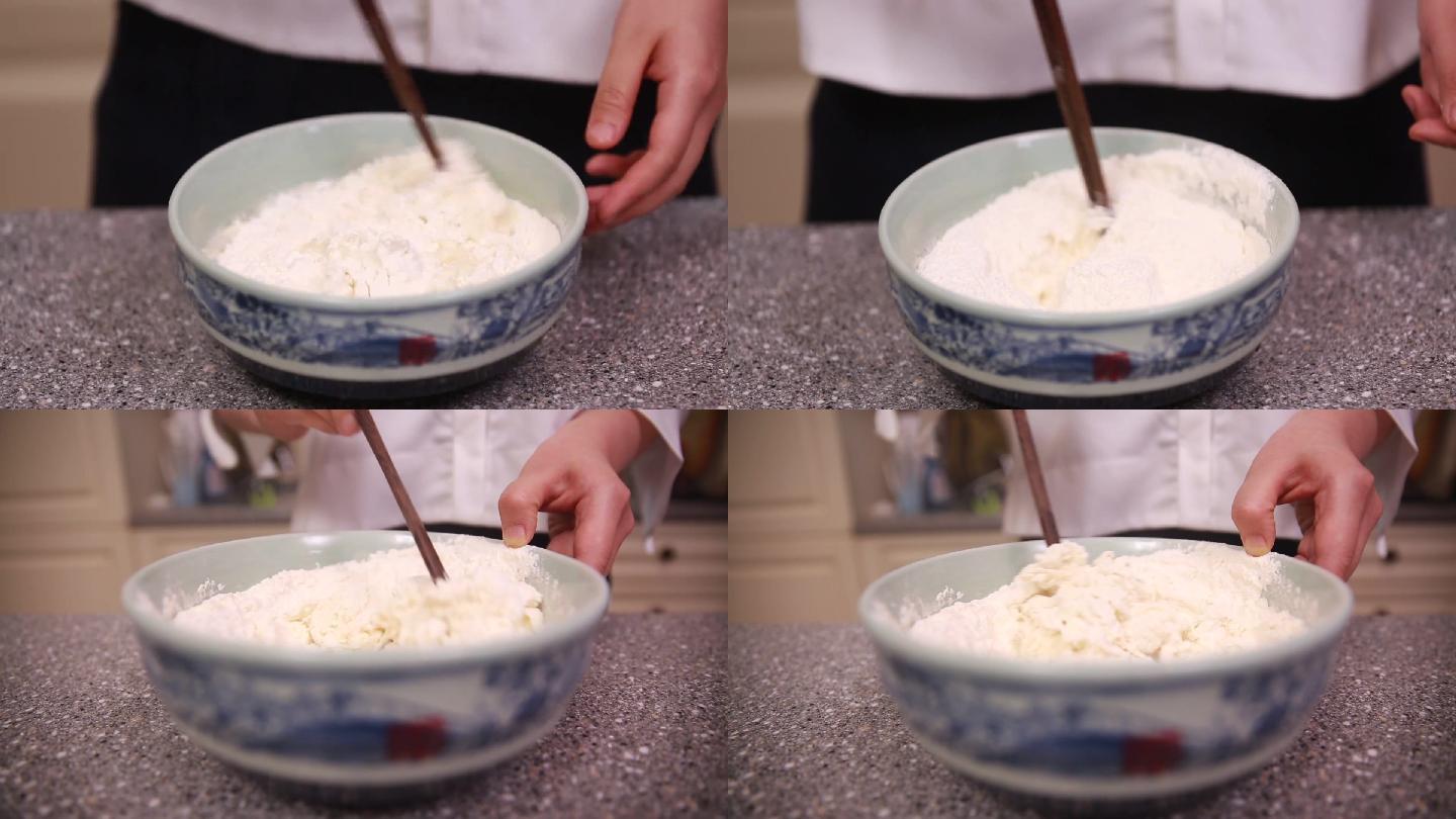 【镜头合集】青花瓷碗筷子烫面和面揉面