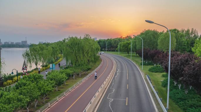 公路树林日落延时