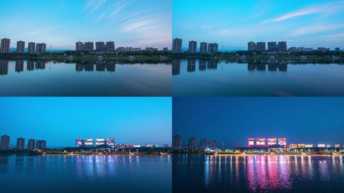 4K黄山市城市延时 风光摄影夜晚江畔河边