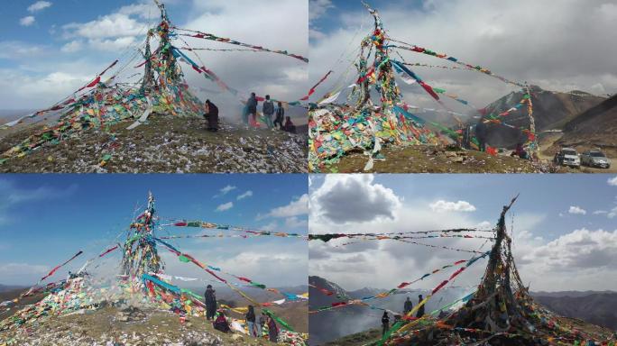 甘肃藏区祈福经幡航拍