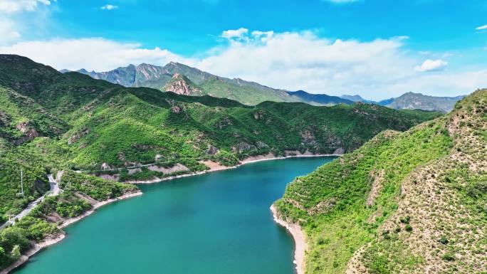 北京市门头沟区斋堂水库夏天航拍延时风光