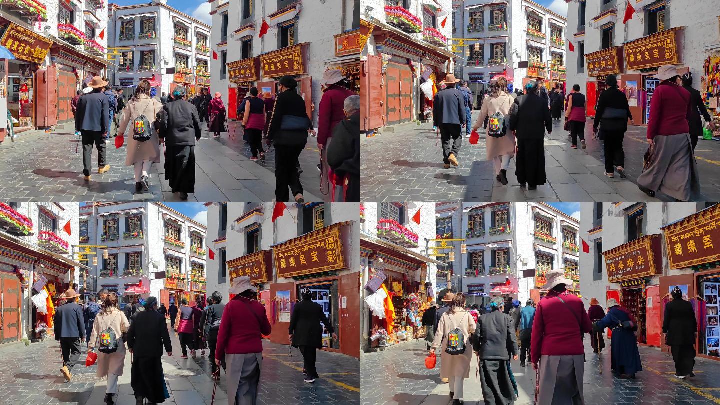 西藏拉萨八廓街转经的藏民信众