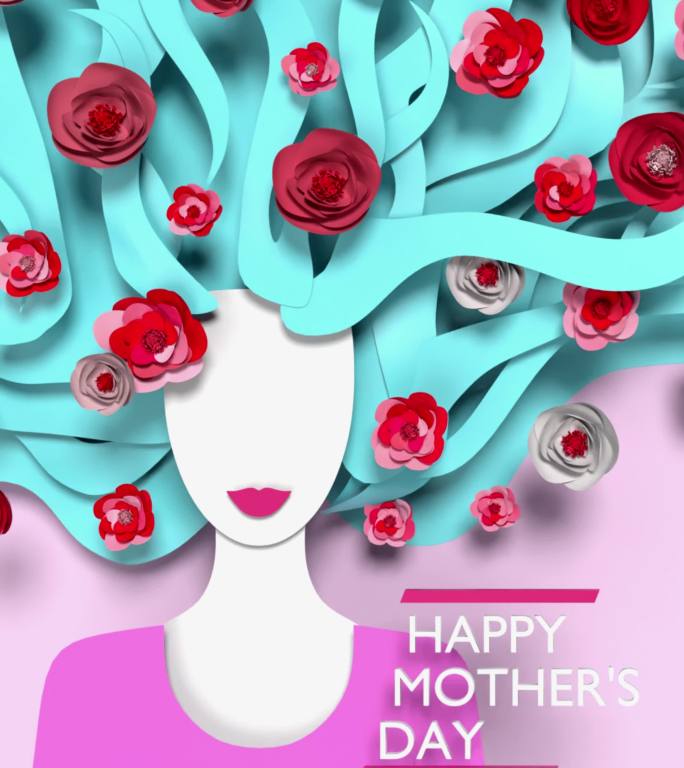 垂直女性剪影搭配花朵，以4k分辨率打造可折叠文件，庆祝母亲节
