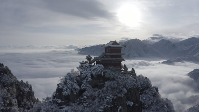 西安南五台超级雪景云海航拍