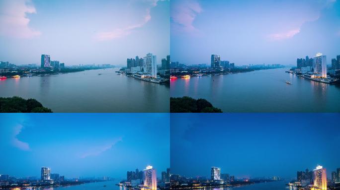广州珠江白天鹅宾馆入夜夜景延时摄影