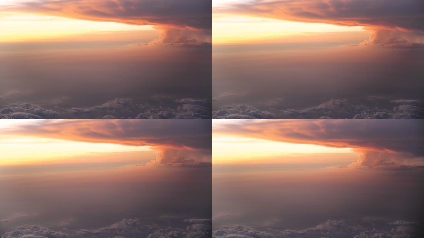 透过飞机的窗户看壮观的蘑菇云