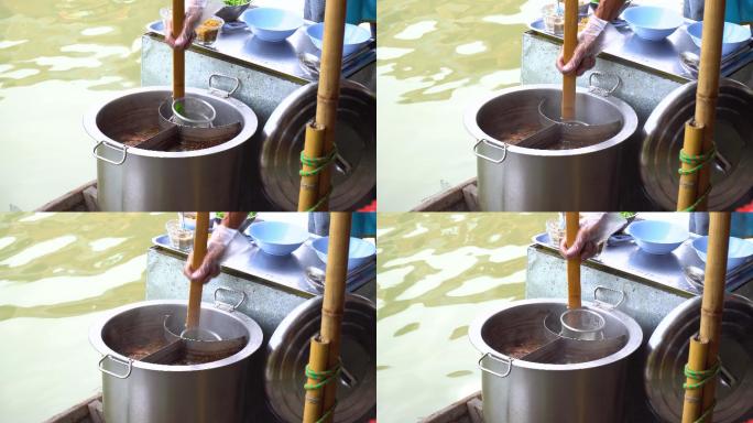 烹饪泰国面条汤，4k分辨率