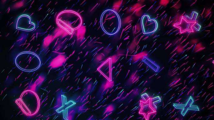 情人节拥抱和亲吻XOXO和夜间派对霓虹灯动画背景（可循环）-库存视频库存视频