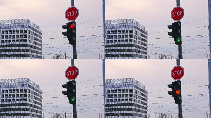 高架交通灯变更和停车标志