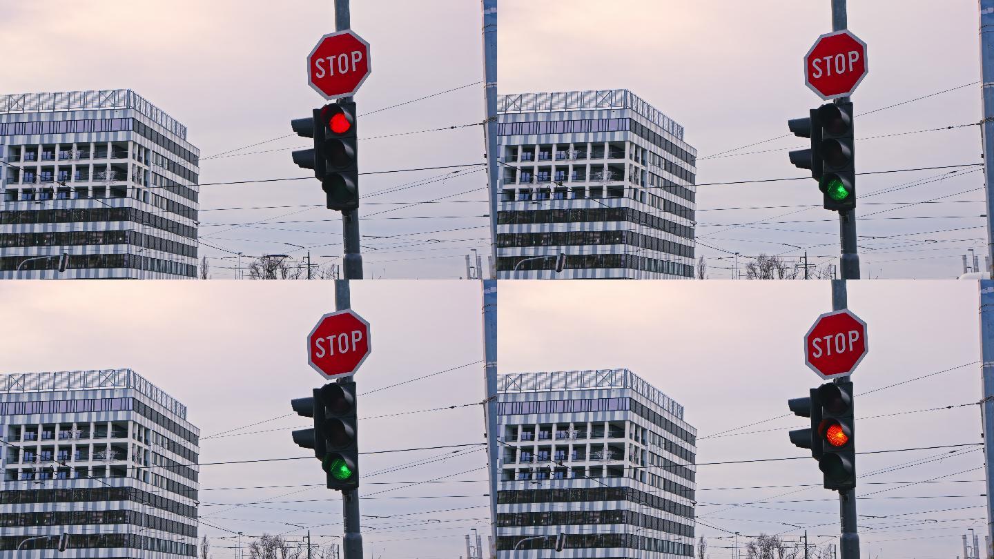 高架交通灯变更和停车标志