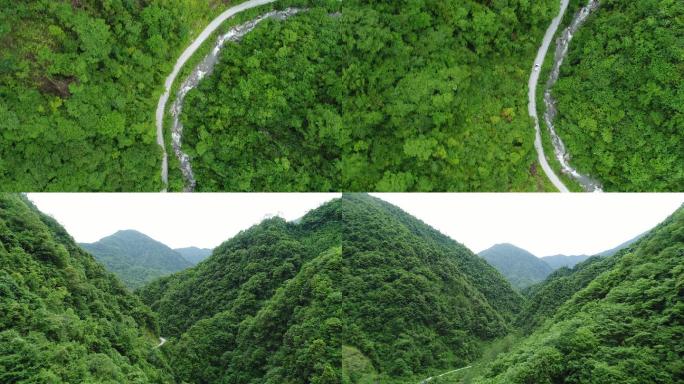 盘山公路航拍俯拍自然森林大疆进山生态