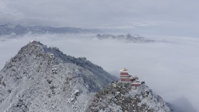 西安 南五台 超级 雪景 云海 航拍