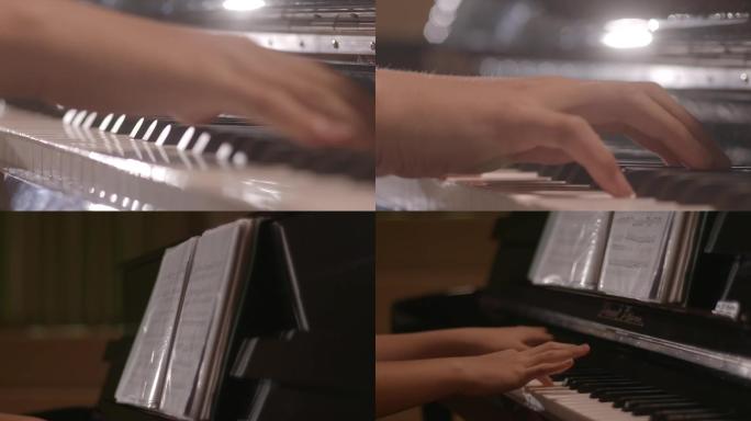 原创唯美儿童小学生弹钢琴演奏弹琴特写琴键