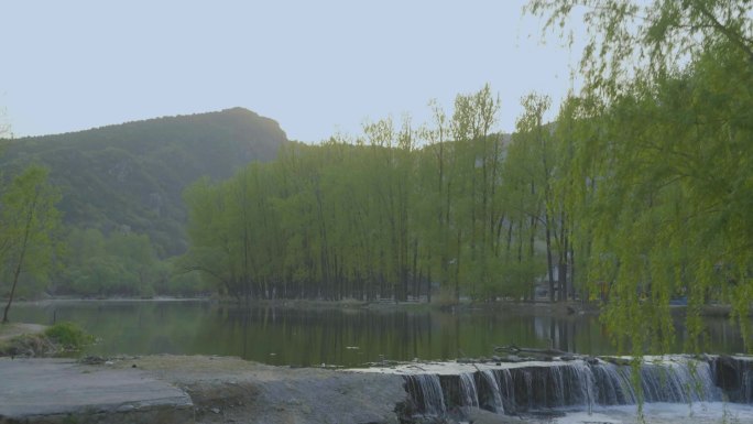 乡村溪流、夕阳落山、延时摄影