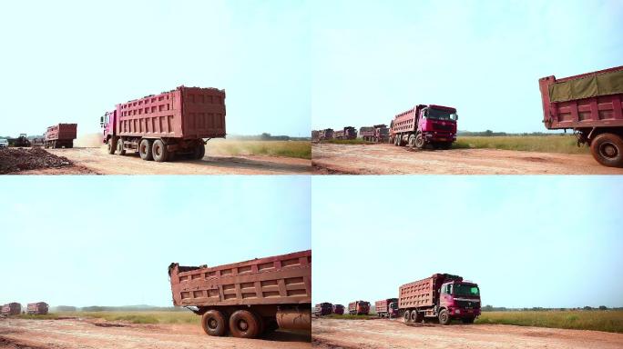 超大型基建项目 上百辆重卡车队 平整土地