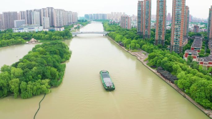 航拍京杭大运河湖州段