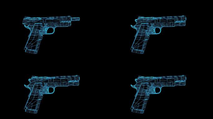 蓝色全息线框科技手枪动画