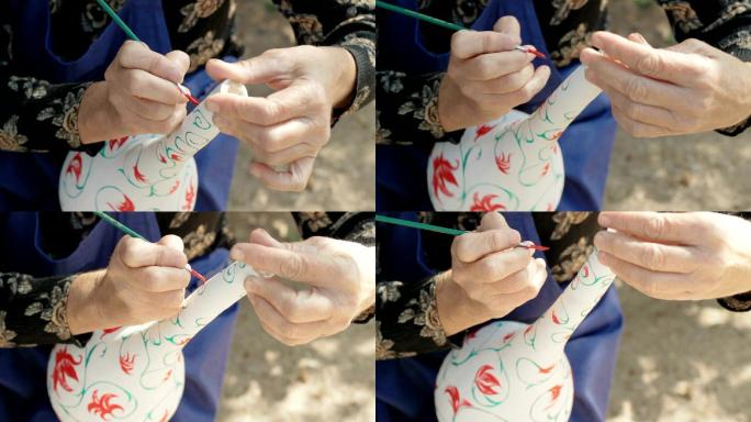 女人画葫芦非物质文化遗产手艺人视频素材彩