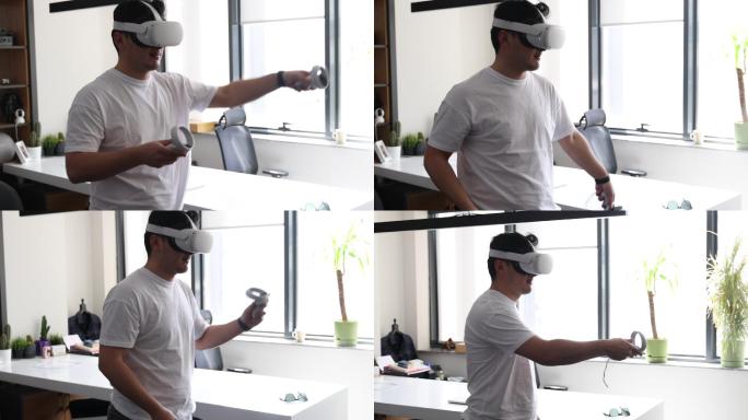 戴VR眼镜的男子体感实拍play